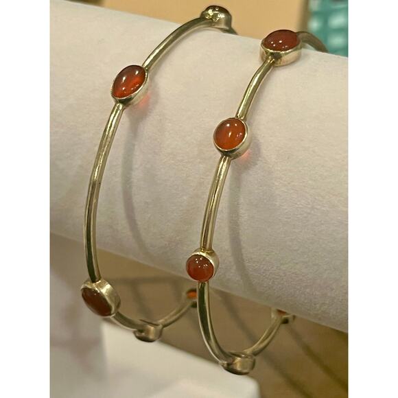 Julie Vos Silver Bangles Set of 2 Medium Carnelian Stone Boho stacking bracelet - Picture 7 of 8